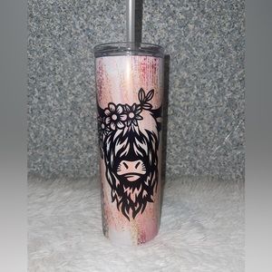 20 oz Stainless Steel Heifer with Flowers Pink Starbucks Inspired Tumbler